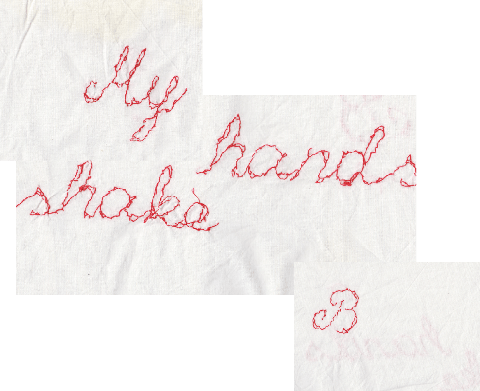 Mistakes typeface sewn into a pillow